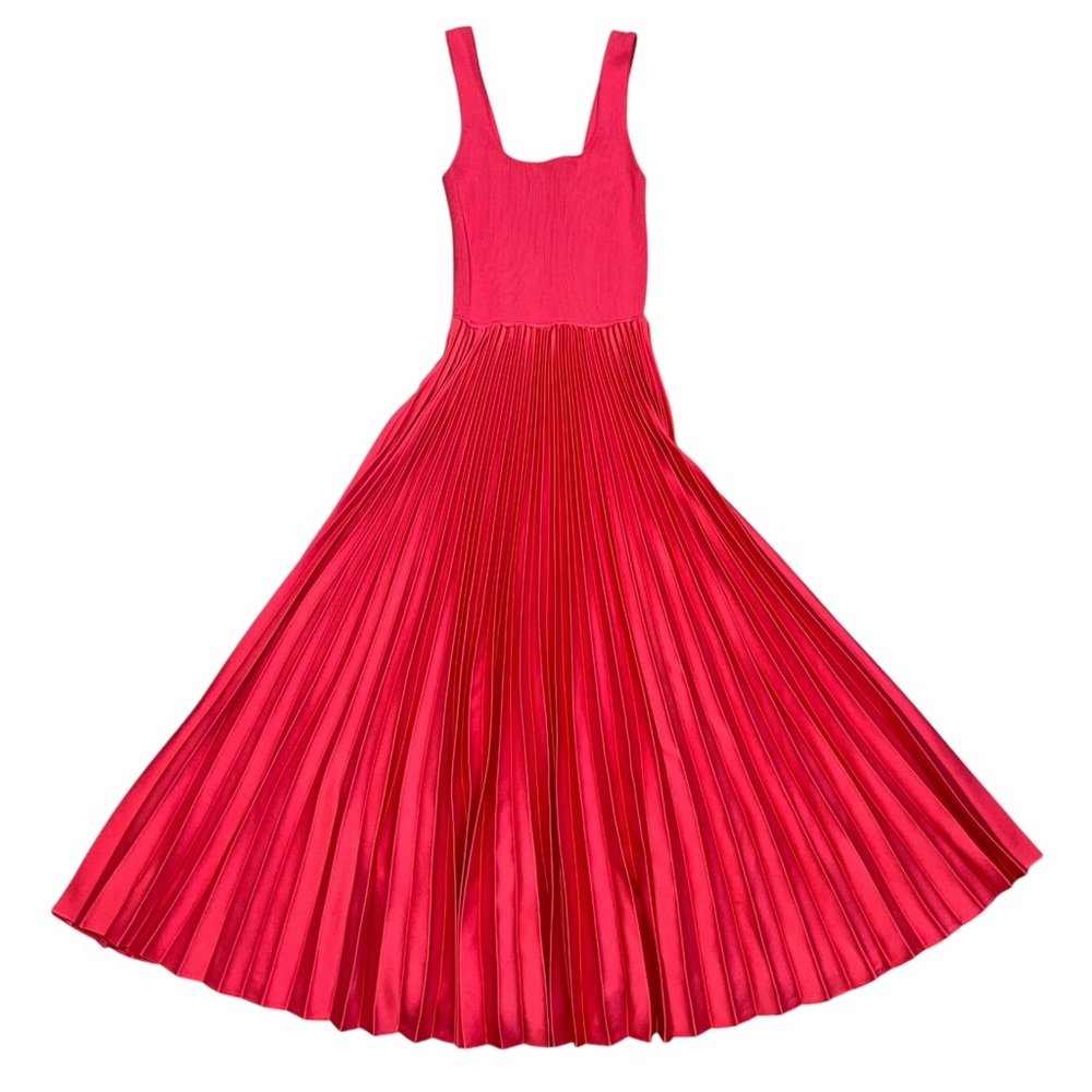 NEW Theory Square Neck Ribbed Sleeveless A Line MIDI Dress size Small Watermelon - Picture 10 of 14